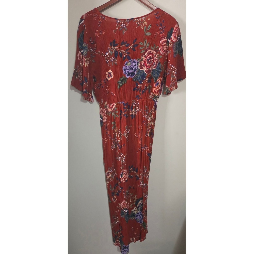 Patrons of Peace‎ Rust Floral Crinkle Rayon Wrap Maxi Dress Womens Medium - Picture 6 of 6